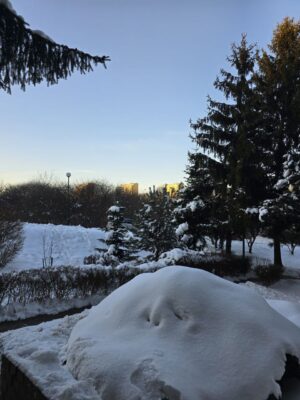 снежная зима в Люблине, Польша, 2026