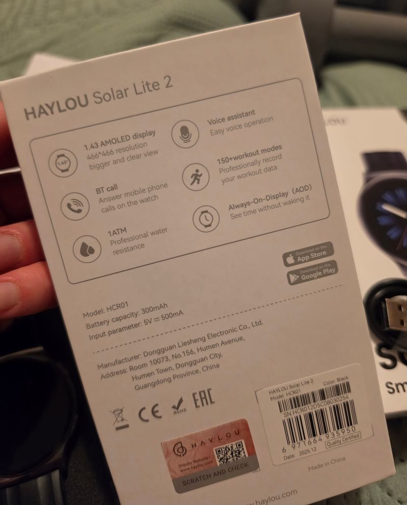 Характеристики HAYLOU Solar Lite 2 на упаковке